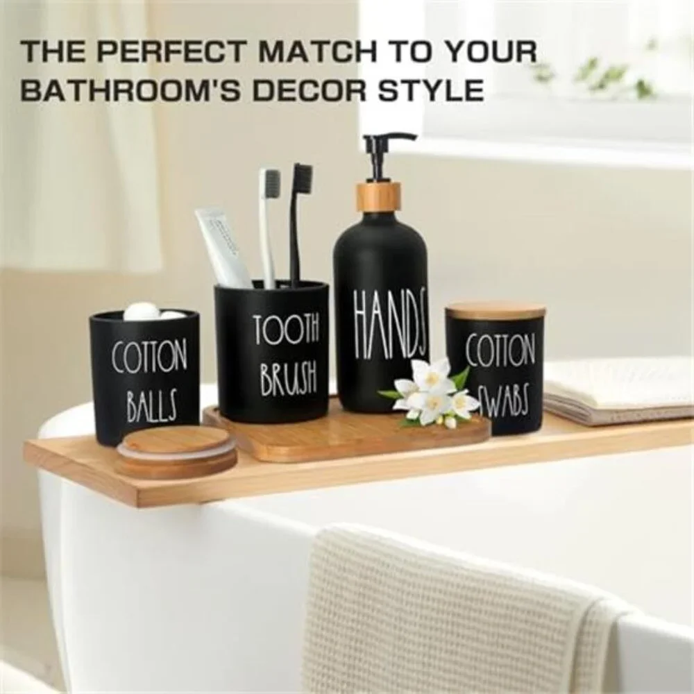 Matte Black Bathroom Accessories Set 5 Pcs Soap Dispenser Toothbrush Holder